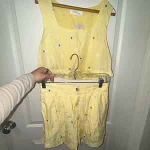 Yellow Floral Embroidered Two-Piece Set